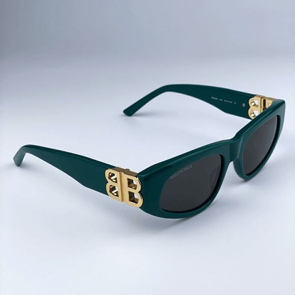 SALE! NEW Balenciaga BB0095S 005 Green Gold Logo Grey Cat Eye Women Sunglasses main image 7